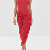 CHRISTOPHER ESBER (red) sheer jersey ruched coil tank midi