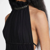 DION LEE (black) Silver Chain Trim High Neck Pleated Midi