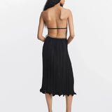 DION LEE (black) Silver Chain Trim High Neck Pleated Midi