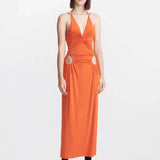 DION LEE (orange) Rivet V Neck Dress