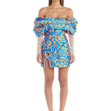 ELIYA THE LABEL (blue/orange) Lola off shoulder diamante mini