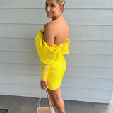 ELIYA THE LABEL (yellow) Oscar Mini Dress mesh sleeve frill