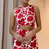 SIR THE LABEL (Red) Cinta floral cut out midi