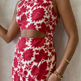 SIR THE LABEL (Red) Cinta floral cut out midi