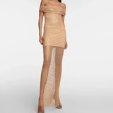SELF PORTRAIT (Gold) Rhinestone Embellished off shoulder maxi