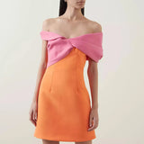 RACHEL GILBERT (pink/orange) Matteo bow off shoulder mini