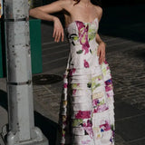 AJE (white/flower) Victoria wild hydrangea strapless midi