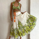 ALEMAIS (green/white) Wallis bralette top and skirt set