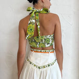 ALEMAIS (green/white) Wallis bralette top and skirt set