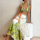 ALEMAIS (green/white) Wallis bralette top and skirt set