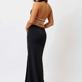 BIANCA AND BRIDGETT (black) Sara high neck backless pearl