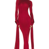 HELSA (red) Slinky long sleeve wrap gown