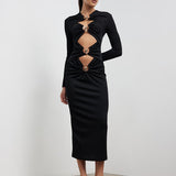 CHRISTOPHER ESBER Pierced Four Orbit Column Long Sleeve Midi (Black)