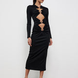CHRISTOPHER ESBER Pierced Four Orbit Column Long Sleeve Midi (Black)