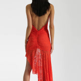 NATALIE ROLT (orange/red) Hailey v neck asymmetrical midi