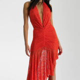 NATALIE ROLT (orange/red) Hailey v neck asymmetrical midi