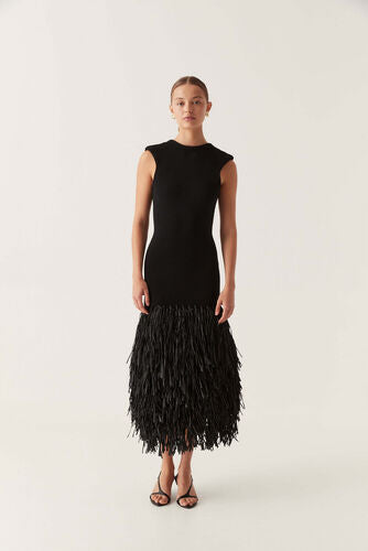 AJE (black) Rushes Raffia Knit feather midi