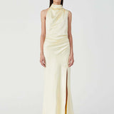 MISHA (yellow) Constantina High Neck silk maxi