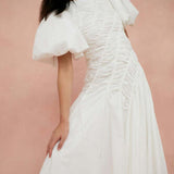 AJE (white) Siren Drawstring puffy shortsleeve midi
