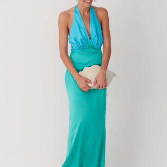 THE WOLF GANG (blue/green) Oahu slip halter maxi