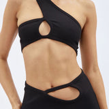 CHRISTOPHER ESBER One Shoulder Loop Cut Out Tummy Maxi (Black)