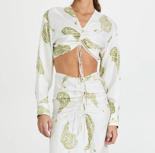 CHRISTOPHER ESBER Palm Tree Silk Ruched Skirt Set (White)