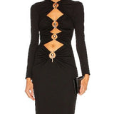 CHRISTOPHER ESBER Pierced Four Orbit Column Long Sleeve Midi (Black)