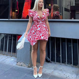 CMEO (red/white) Impressed floral mini wrap