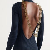DION LEE (navy) Knit Long Sleeve Backless Chain Mini