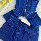 DION LEE (royal blue) denim corset skirt set