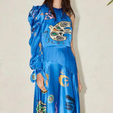 ALEMAIS (blue) Soleil one shoulder silk maxi