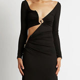 CHRISTOPHER ESBER Long Sleeve Open Tummy Two Orbit Maxi (Black)