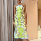 ALEMAIS (green) Marlow linen strapless midi