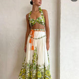 ALEMAIS (green/white) Wallis bralette top and skirt set