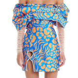 ELIYA THE LABEL (blue/orange) Lola off shoulder diamante mini