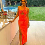 EFFIE KATS (orange) Velvet Lana one shoulder gown