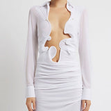 CHRISTOPHER ESBER Curly Petal Long Sleeve Venus Maxi (White)