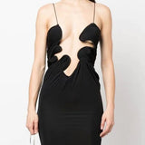 CHRISTOPHER ESBER Curly Petal Spaghetti Strap Venus Maxi (Black)