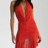 NATALIE ROLT (orange/red) Hailey v neck asymmetrical midi