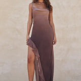 SARACENO (Brown) willow frill maxi