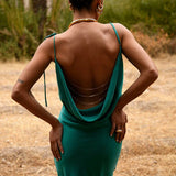 RAT AND BOA (green) Ophelia backless gold detail gown