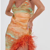 MELROSE HAUS (sorbet/orange/green) Selina Feather Split Gown