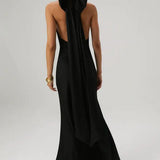 MISHA (black) Evianna (WITHOUT BOW) halter gown