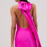 MISHA (pink) Evianna Bow Backless Satin Gown