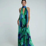 LIDEE (blue/green) Opera Capri halter neck gown