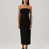 MISHA (black) Saorise rouged strapless midi