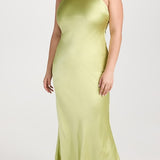 MISHA (Green) Evianna Bow Halter Silk Gown