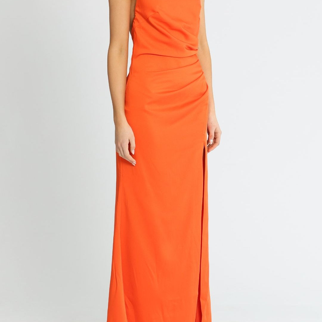 MISHA (orange) Clover halter neck backless midi