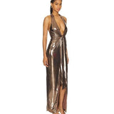 NOOKIE (bronze) Chroma halter gown