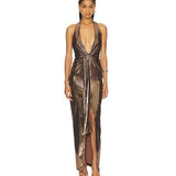 NOOKIE (bronze) Chroma halter gown